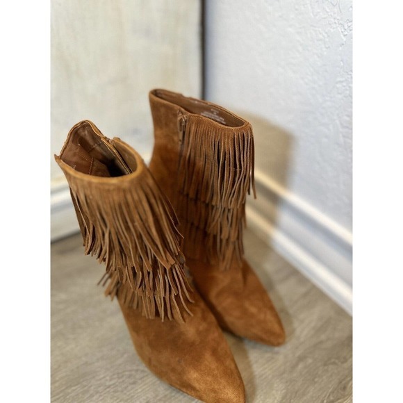 Steve‎ Madden Myrakle Suede Fringe Ankle Bootie 8.5 Brown Tan Chesnut Sue - Picture 2 of 8